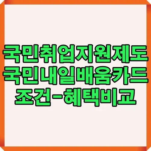 국민취업지원제도와 국민내일배움카드 조건 및 혜택을 비교한 이미지로 제도별 선택 가이드를 제공한다