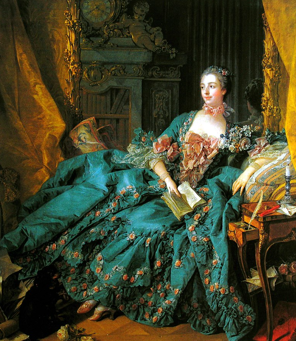 청색 드레스를 입고 앉아있는 퐁파두르 후작부인 초상화