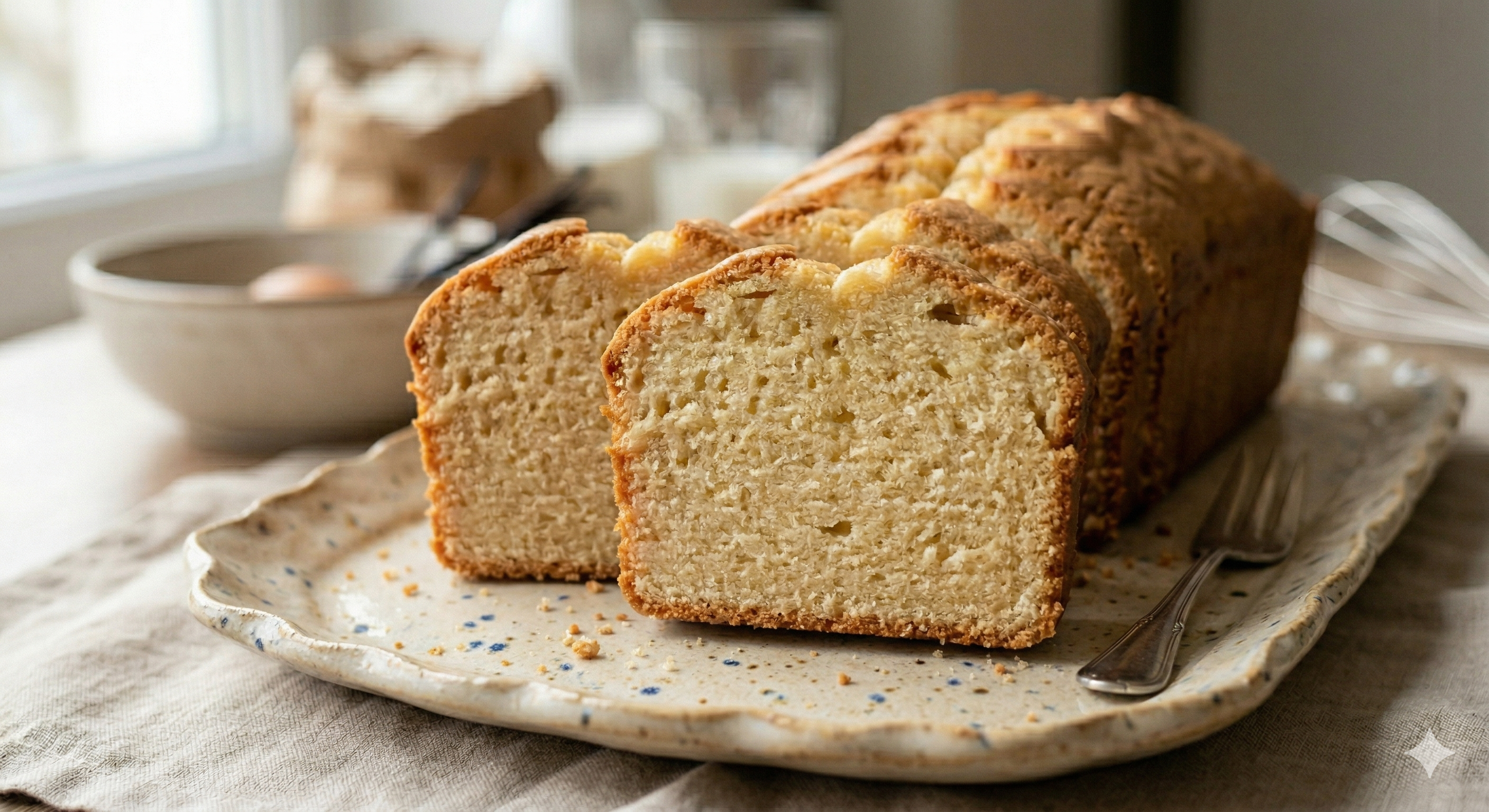 촉촉한 식감이 살아있는 완성된 저당 파운드 케이크 단면