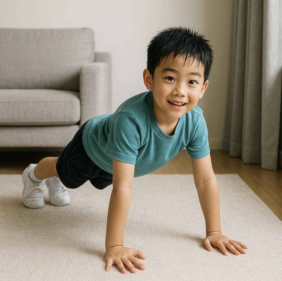운동중인 초등학생 아이 사진