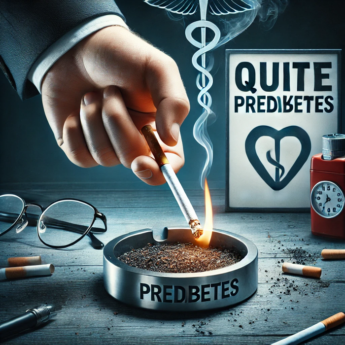 담배를 끄는 손동작과 금연의 중요성을 강조한 장면.