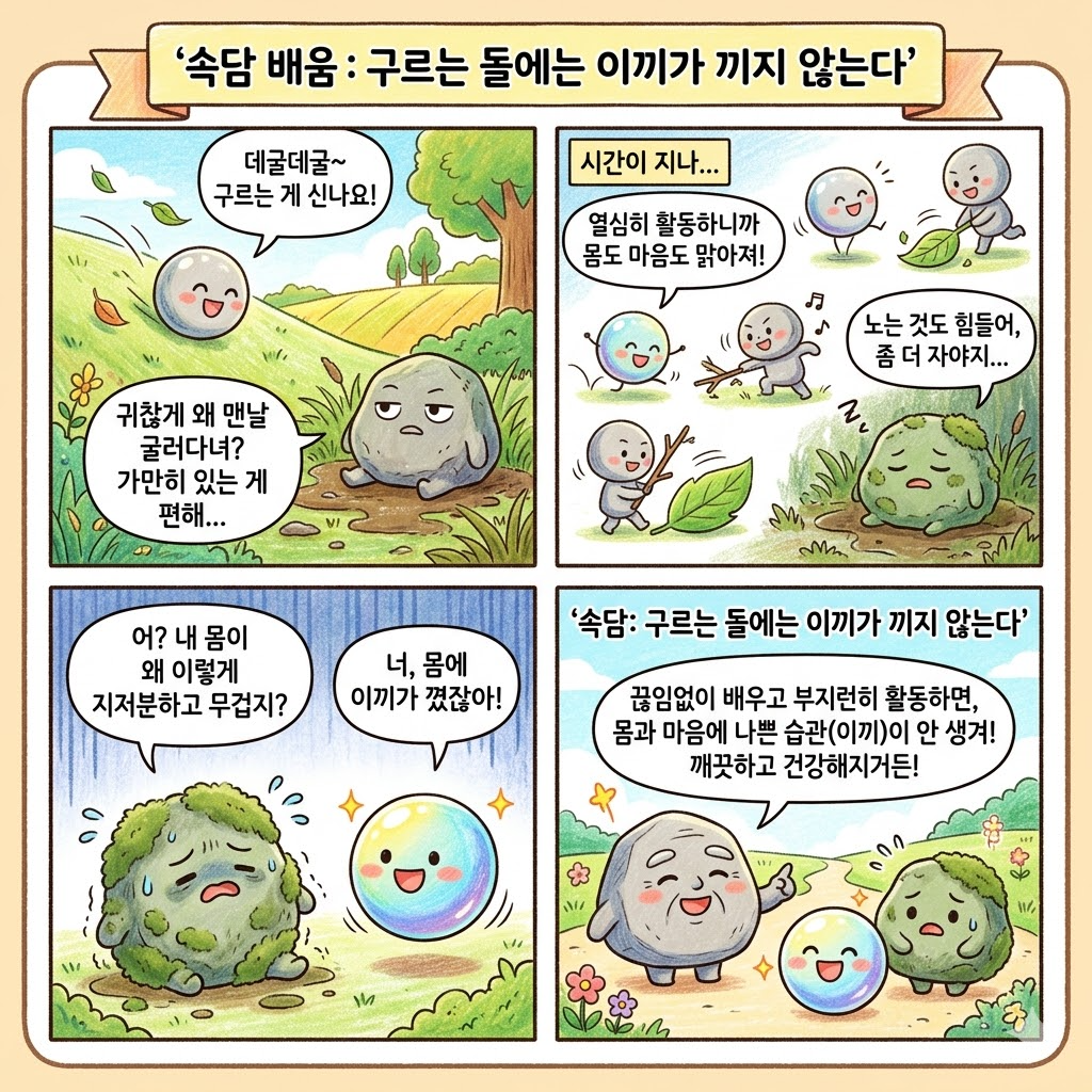 구르는 돌에는 이끼가 끼지 않는다 속담