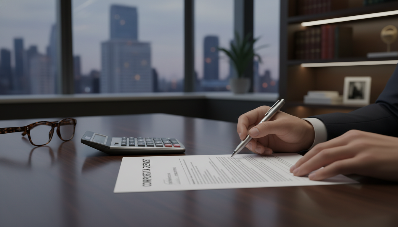 부동산 법인 설립 및 세무 서류에 서명하는 비즈니스 컨셉 이미지