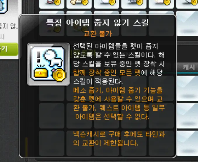 특정 아이템 줍지 않기 스킬 설명