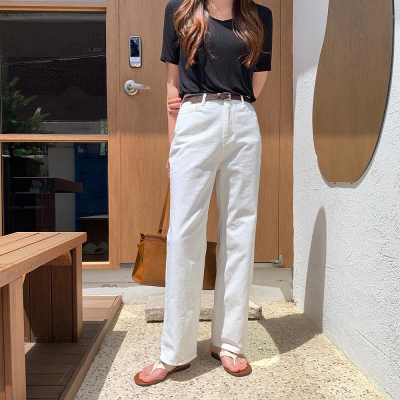 하이웨스트 세미 여성 와이드팬츠 일자팬츠 통바지 여자 면바지 봄 화이트 베이지
