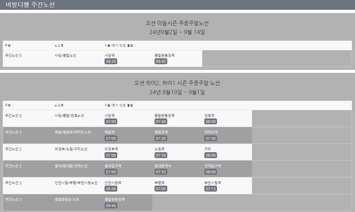 오션월드 셔틀버스 노선 및 시간 / 정류장 안내