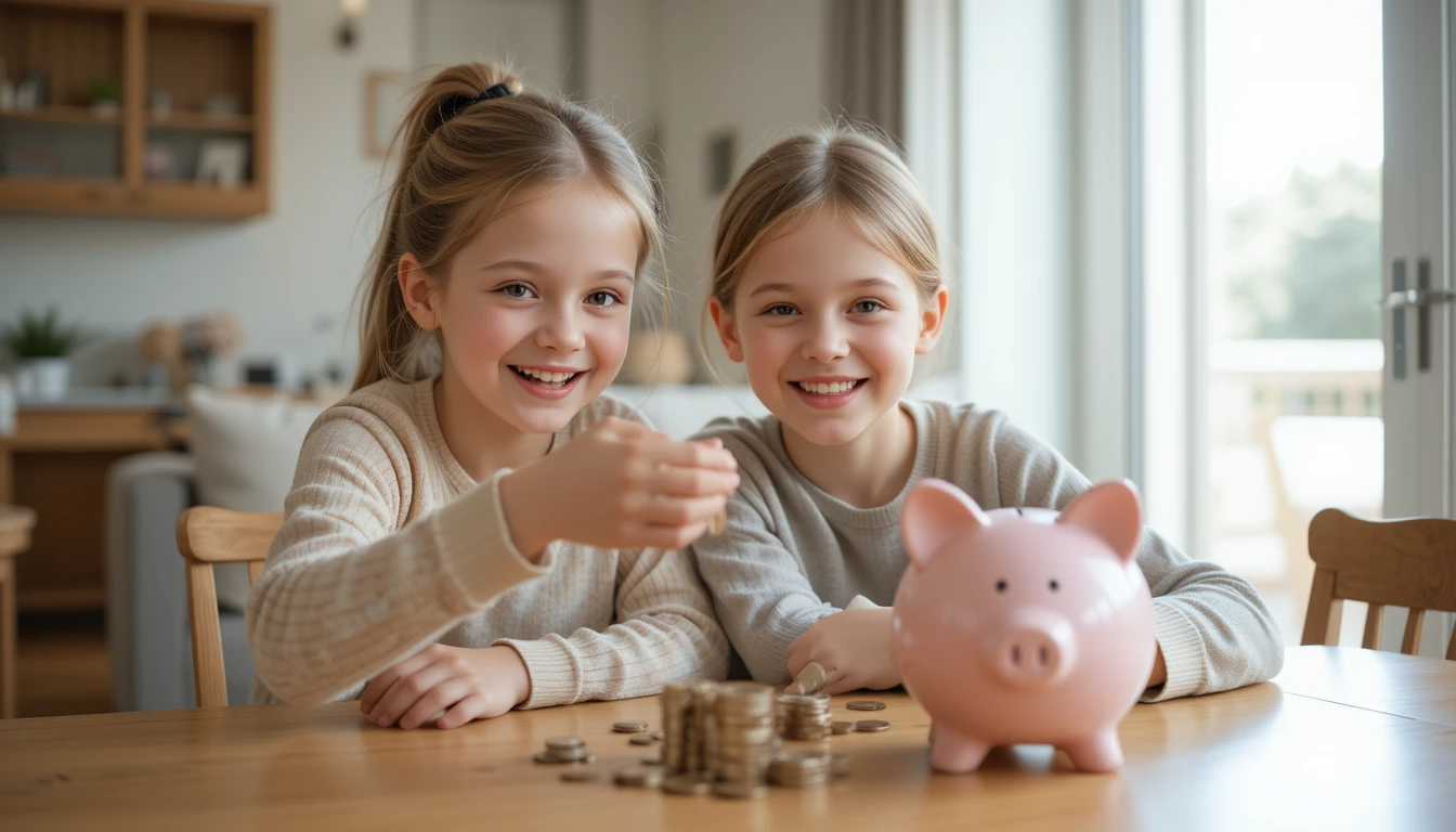 아이가 동전을 저금하며 즐거워하는 모습
