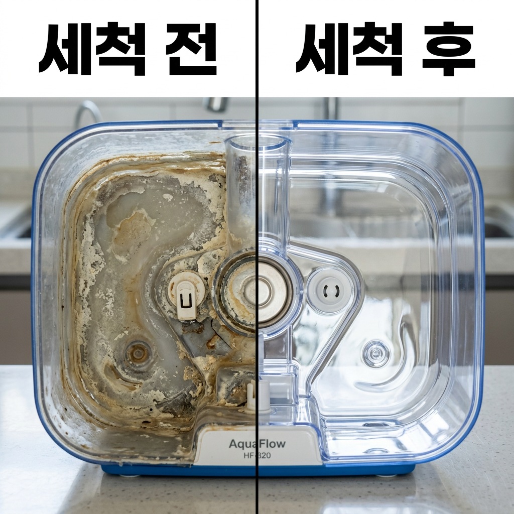 가습기 세척제 사용 전후 석회질 제거