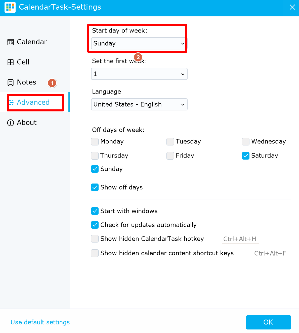 바탕화면 달력 시작요일 변경