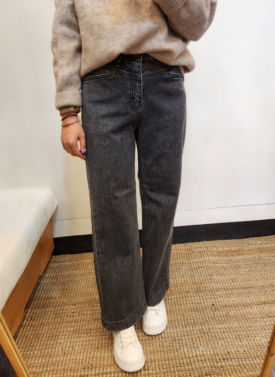 키작녀 청바지 허리밴딩 스판 세미 와이드 데님