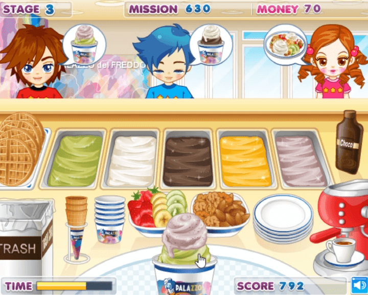 손님이-주문한-녹차-아이스크림을-만드는-화면