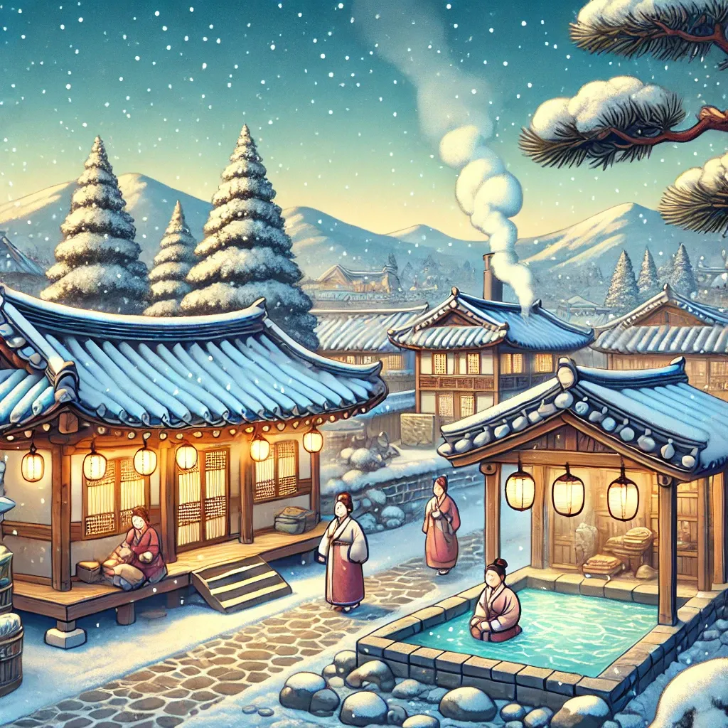 전주 한옥마을과 눈 덮인 온천에서의 겨울 풍경