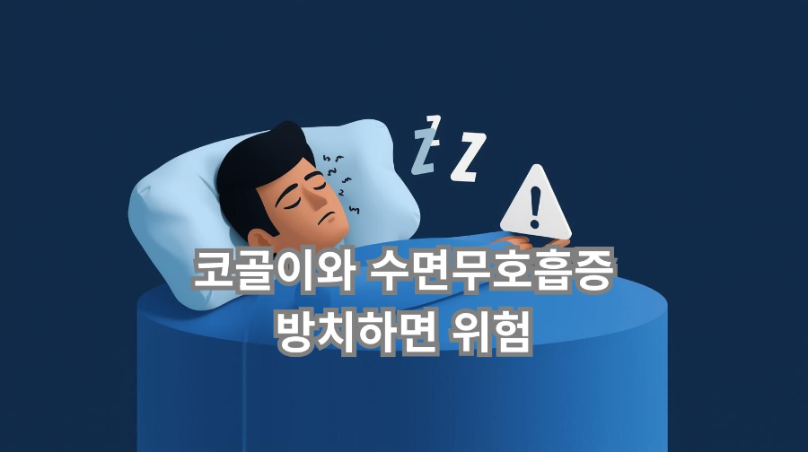 어두운 파란색 배경에 코골이하는 사람과 경고 표시가 함께 있는 3D 일러스트