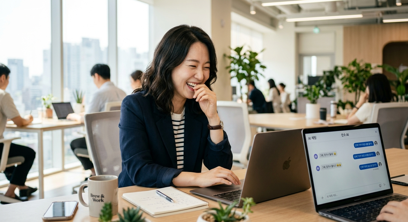 AI와 대화하다 웃는 사람