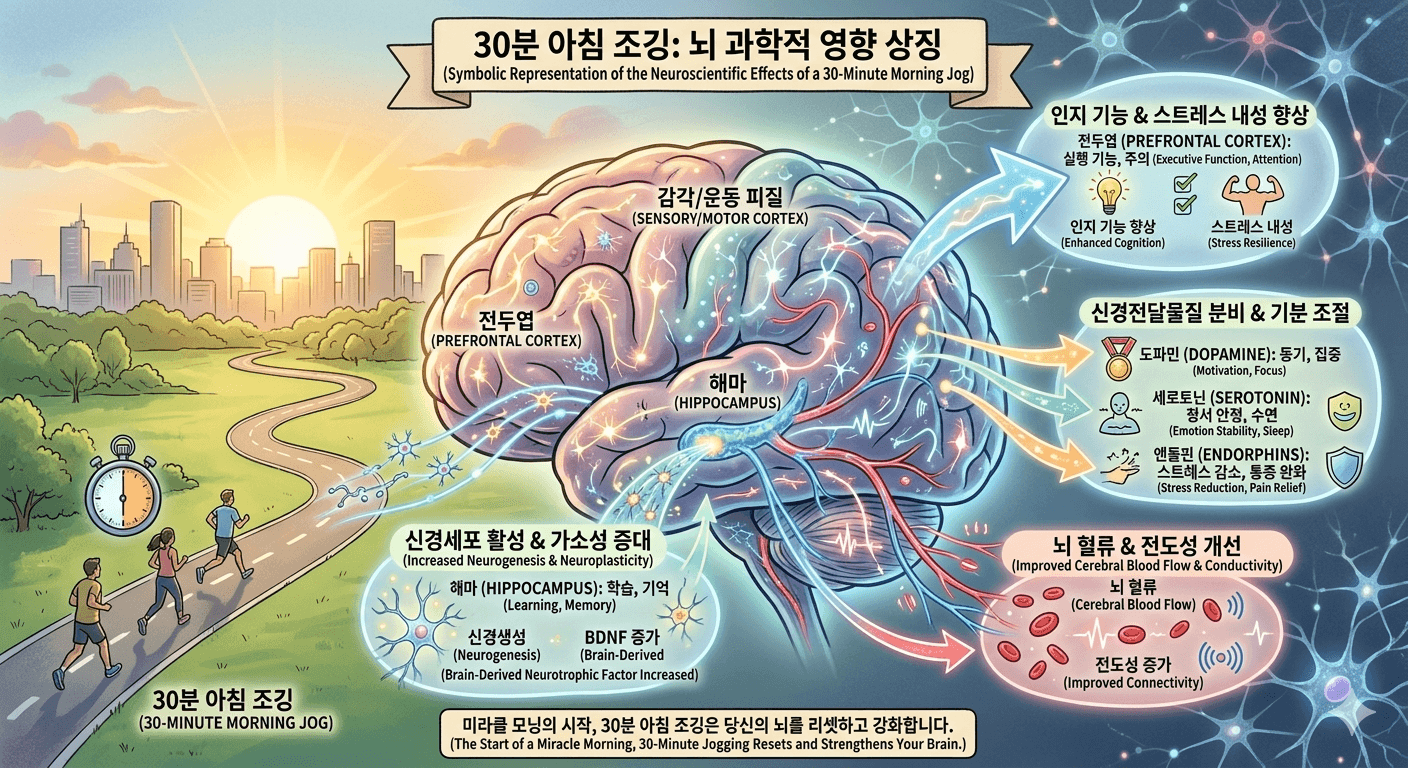 아침 조깅 뇌과학 영향 상징 이미지