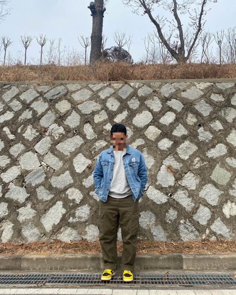 데일리룩(오뭘입)칼하트 청자켓, 비스폰지 맨투맨 멜란지그레이, 프리즘 웍스 카고바지,나이키 하이덩크 검노, 데일리룩, 데일리코디, 데일리패션, ootd
