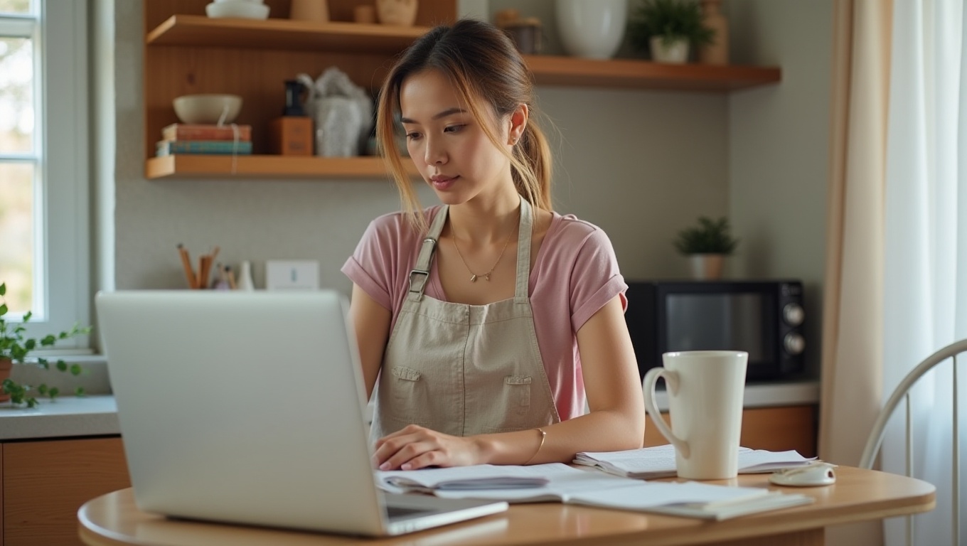 주부가 부업을 알아보는 모습