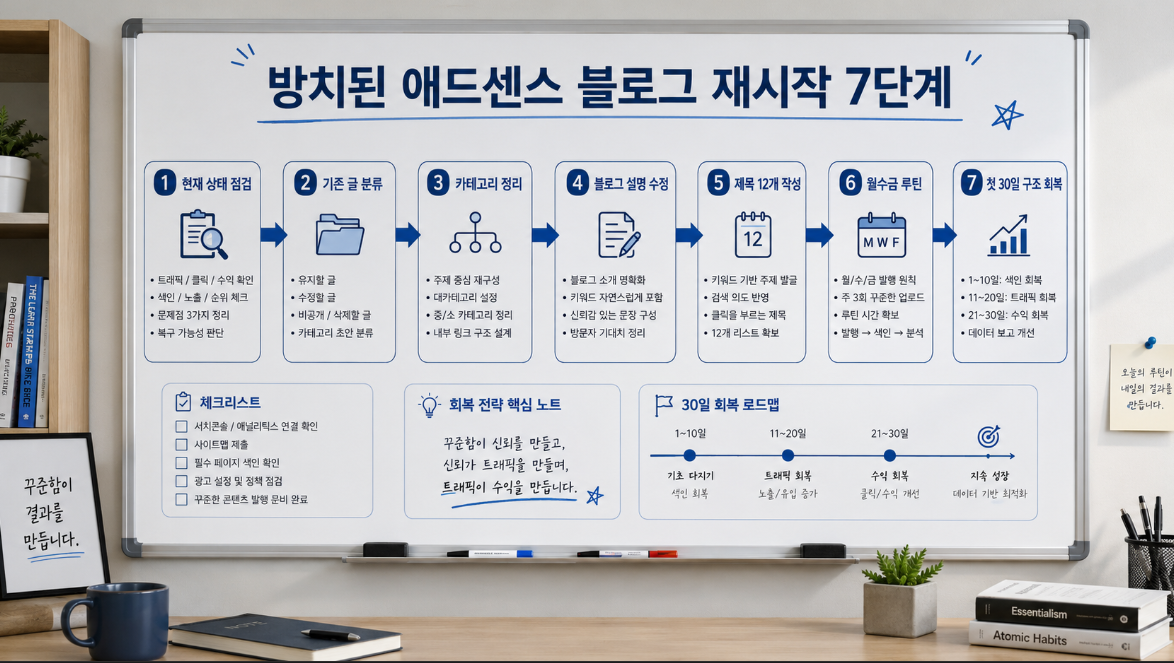 애드센스 승인 블로그 재시작을 위한 기존 글 분류 카테고리 정리 월수금 루틴 전략 이미지