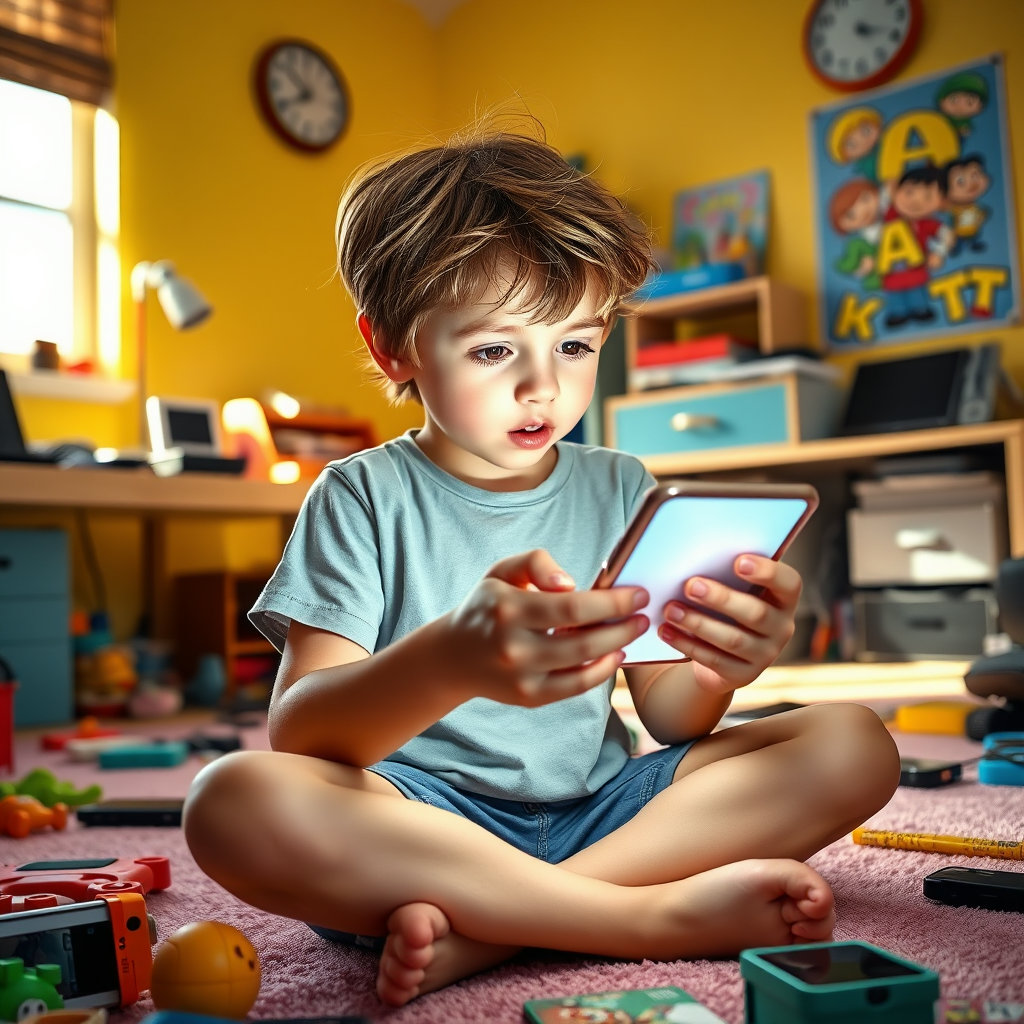 스마트폰 중독에 빠진 초등학생