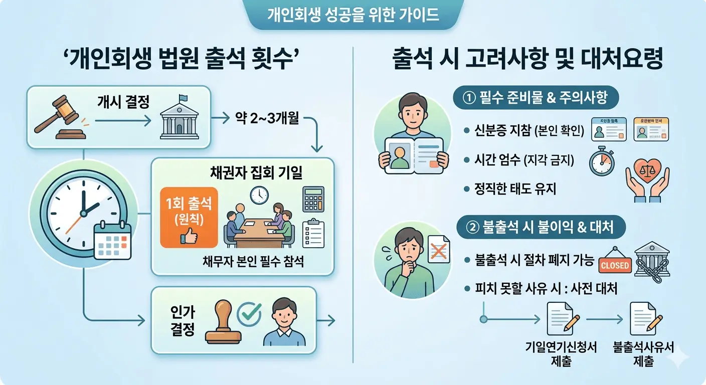 개인회생 법원 출석 횟수와 대응 관련 이미지