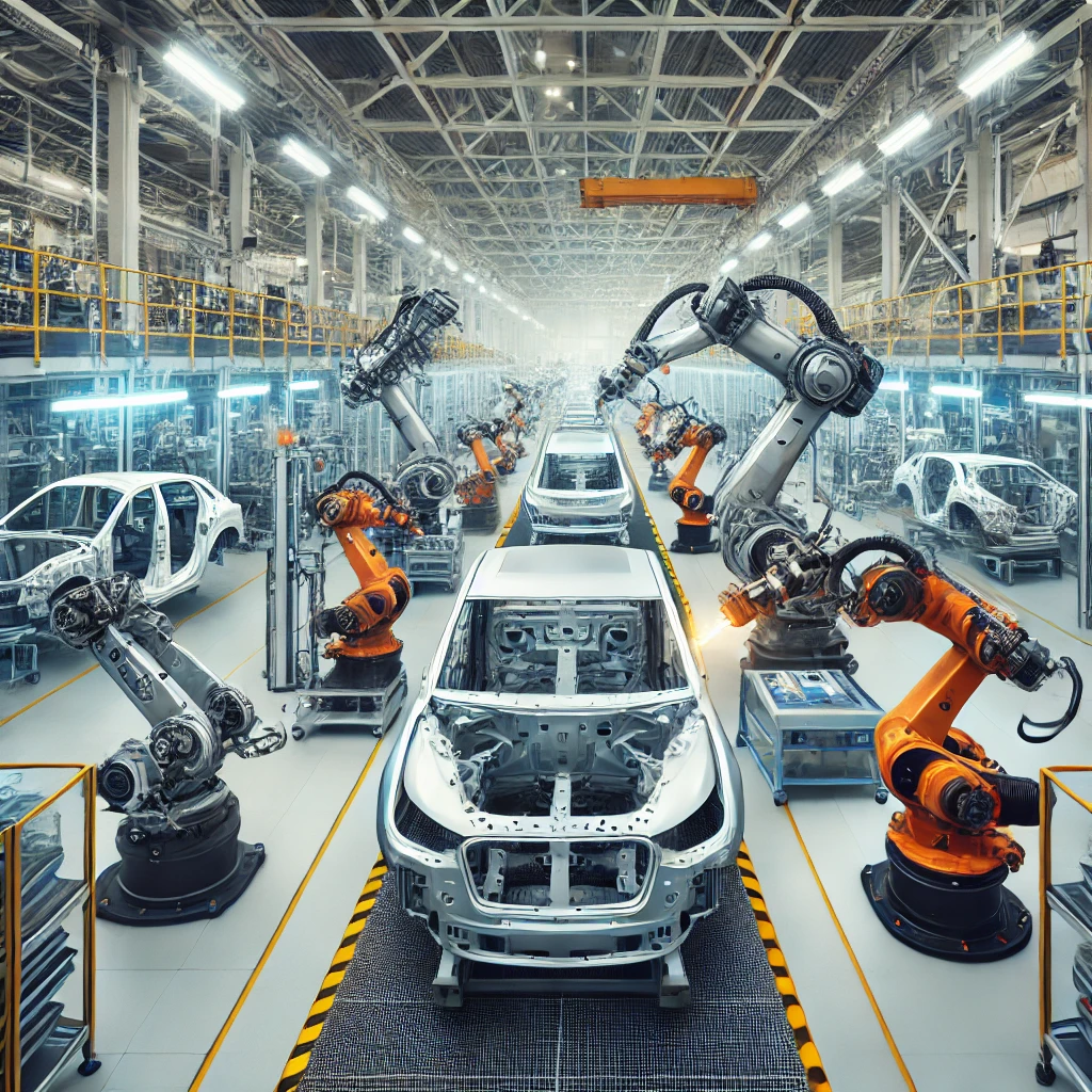 로봇이 산업에서 자동 생산하고 있는 이미지