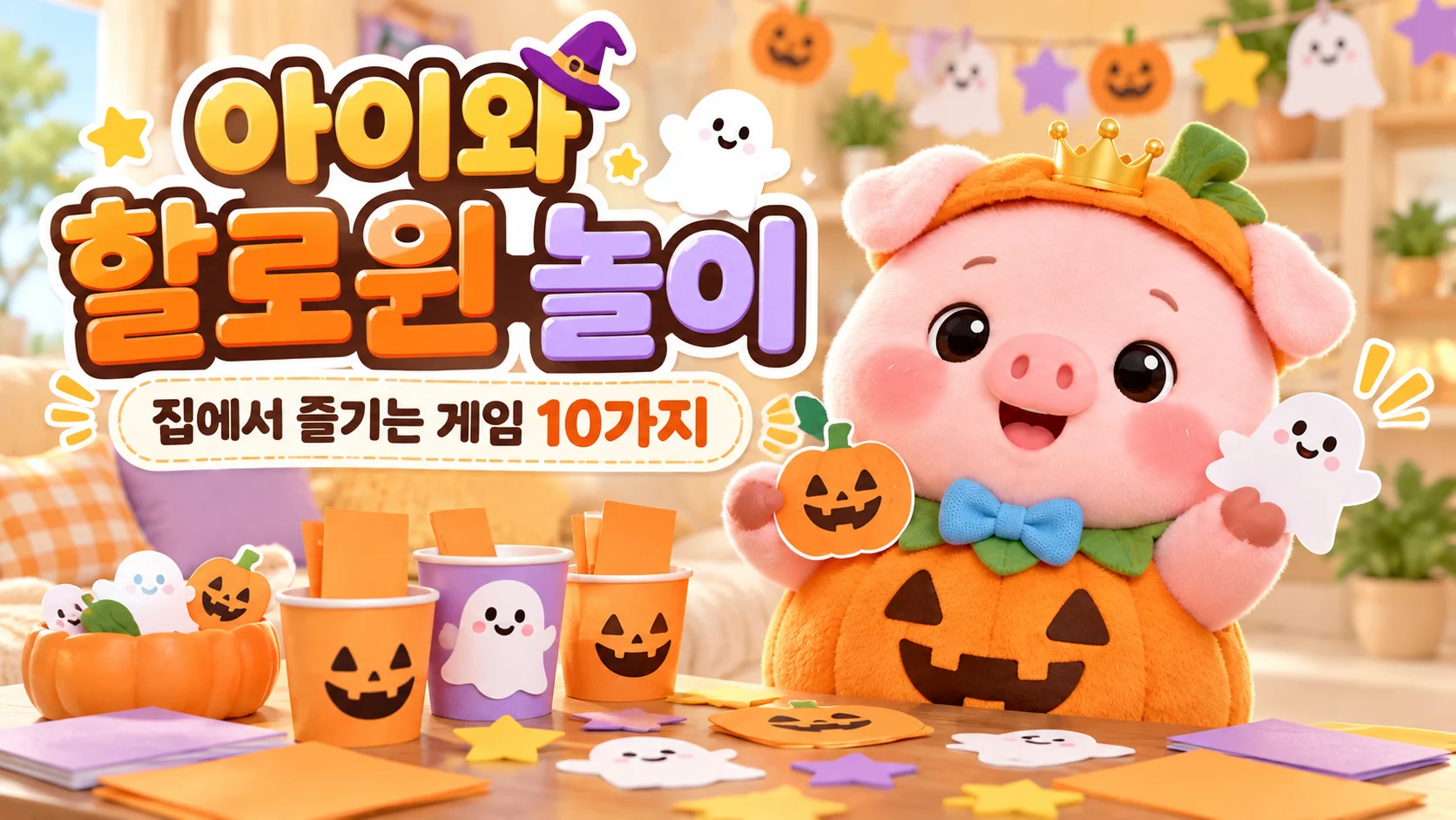 호박 의상을 입은 소소피그와 집에서 즐기는 할로윈 놀이 10가지 대표 이미지