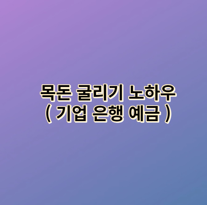 목돈 굴리기 노하우 ( 기업 은행 예금 )