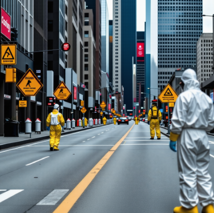 도시에 바이러스가 퍼져있는 사진