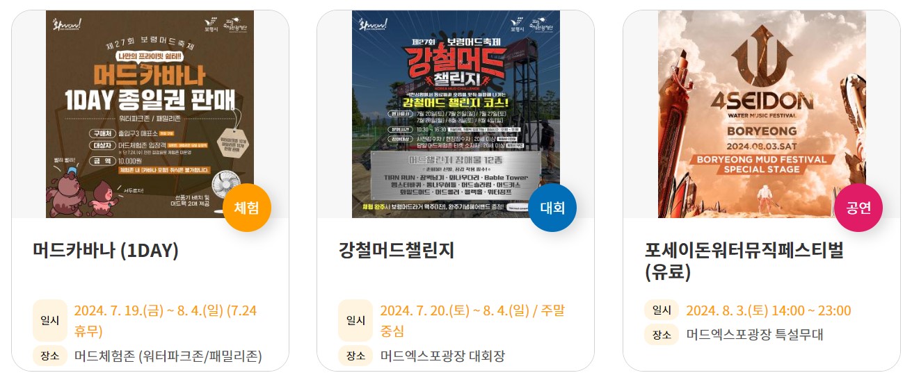 보령머드축제 기본정보 티켓 예매 라인업
