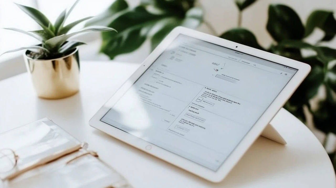 태블릿 화면에 2025 연금계좌 ETF 리밸런싱 체크포인트와 위험 평가, 비용 모니터링 아이콘이 결합된 체크리스트가 제시되어 연금 포트폴리오 관리, 투자 위험 평가, 수수료 모니터링 강조