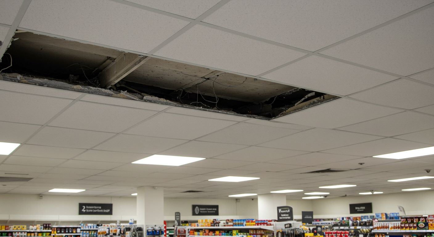 매장 천장이 파손된 모습