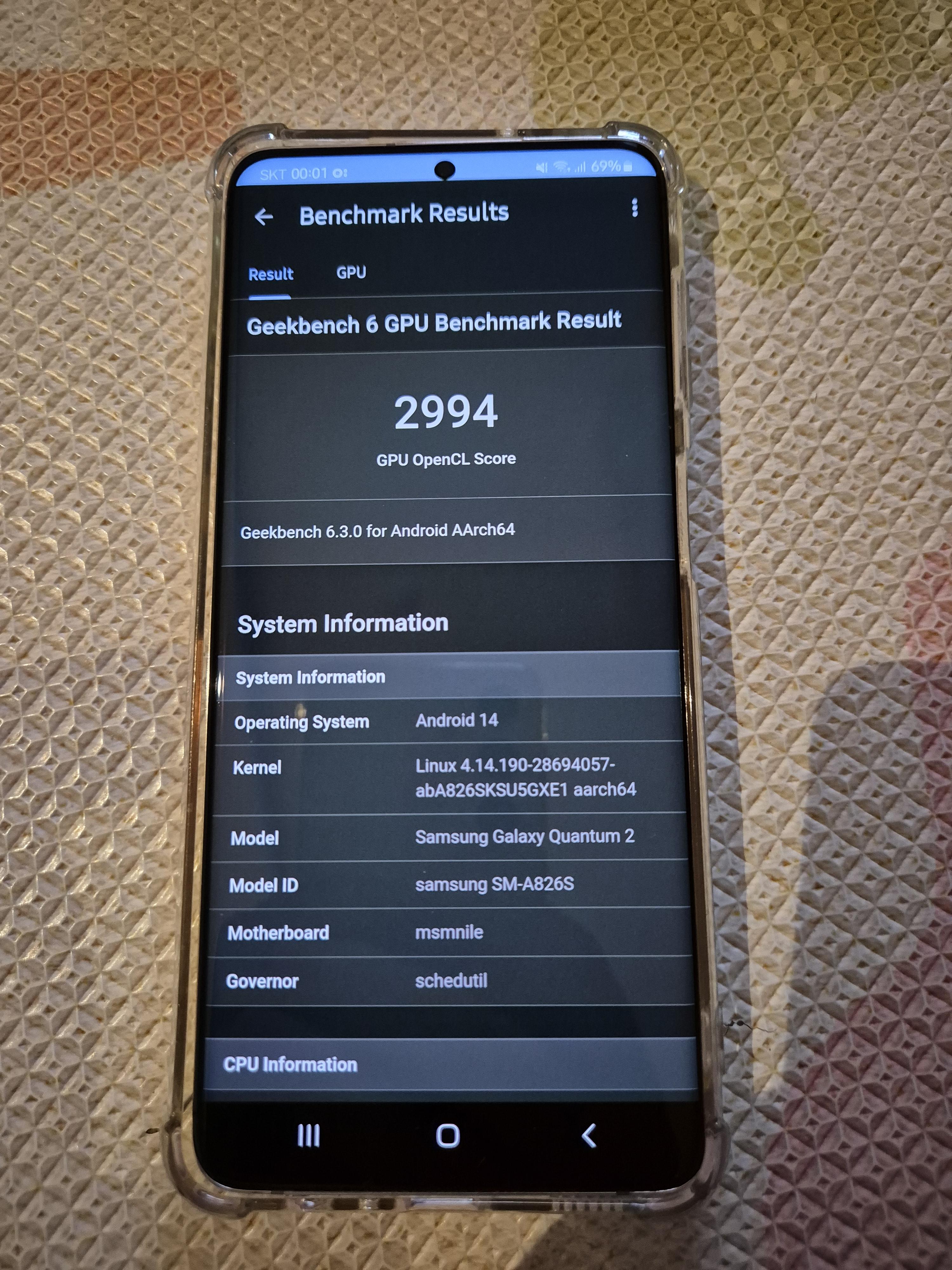 갤럭시 퀀텀2 긱벤치6 GPU 점수 OPENCL