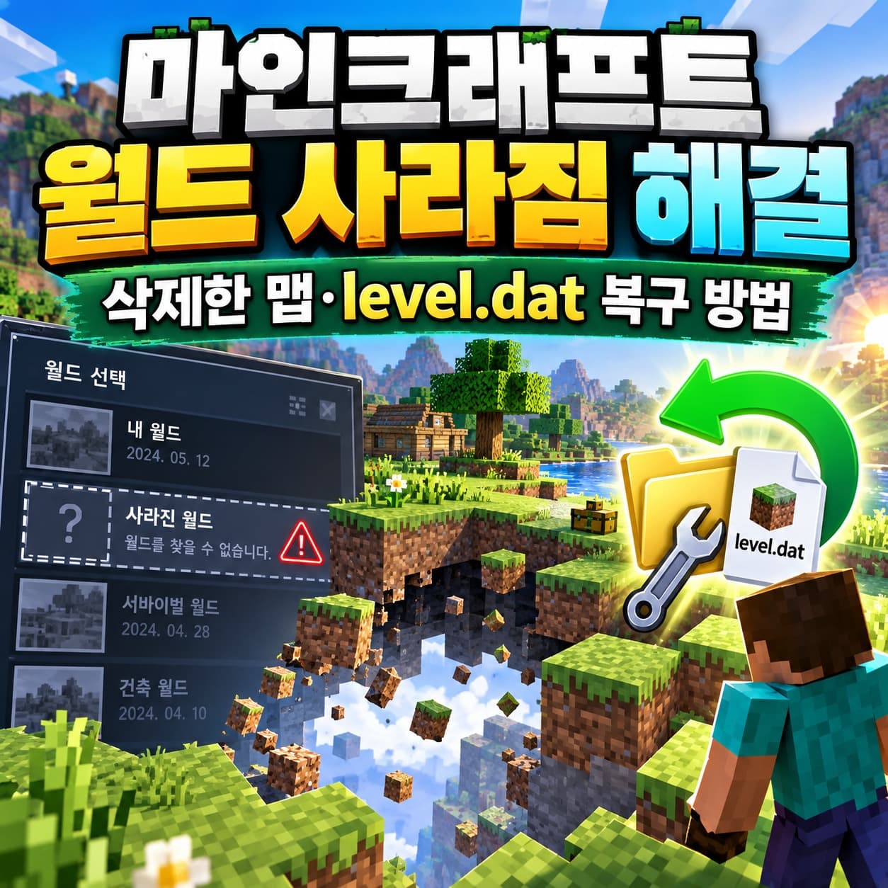 마인크래프트 월드 사라짐 해결|삭제한 맵·level.dat 복구 방법