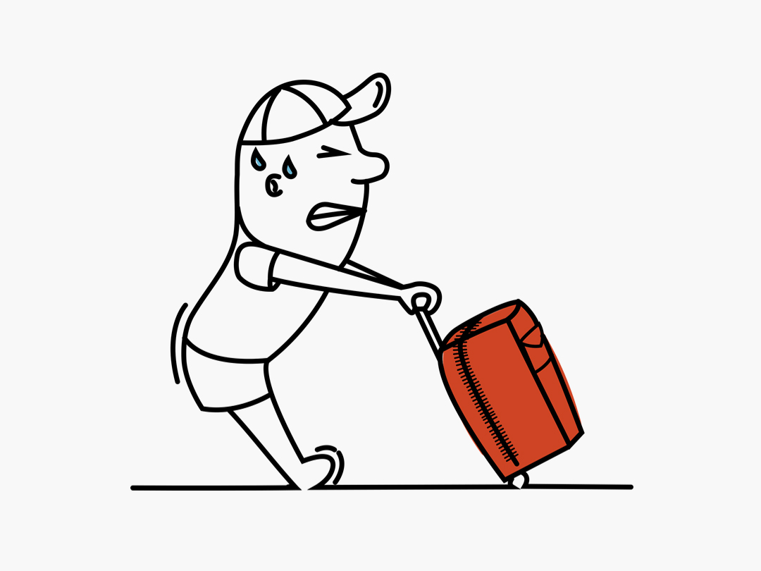 무거운 짐을 끌고 가는 사람 일러스트