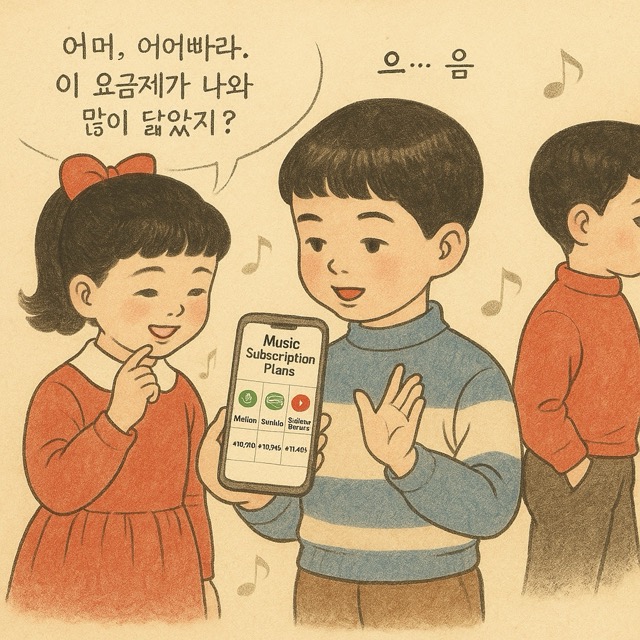 음악 구독 요금제 비교표 확인하는 사람