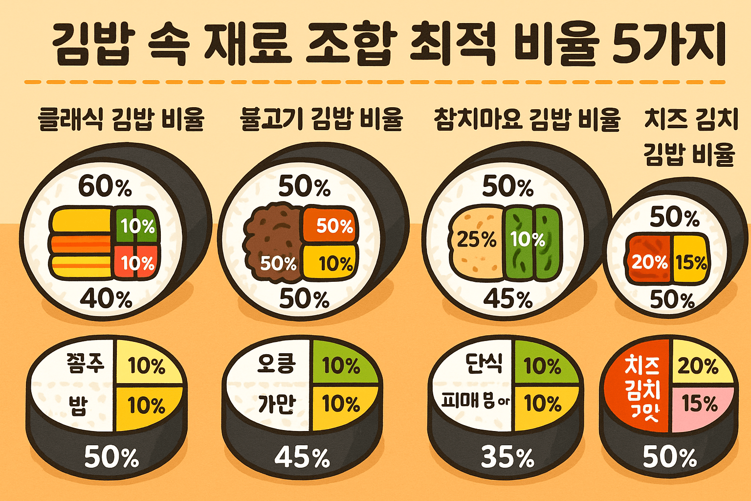 김밥 속 재료 조합 최적 비율 5가지