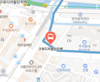 구로디지털단지역에서 인천공항 리무진 공항버스(6017번) 지도 위치