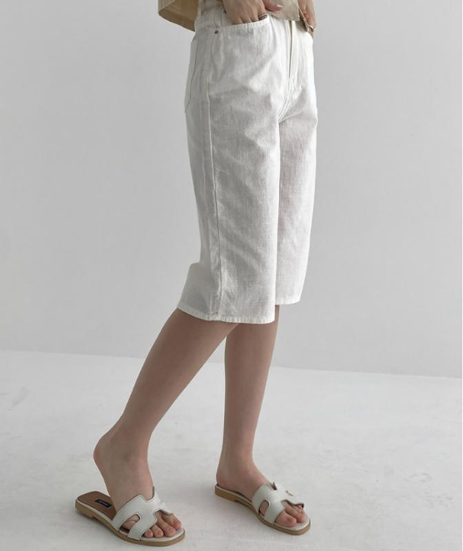 중년여성반바지 면 긴 흰 무릎 6부 반바지