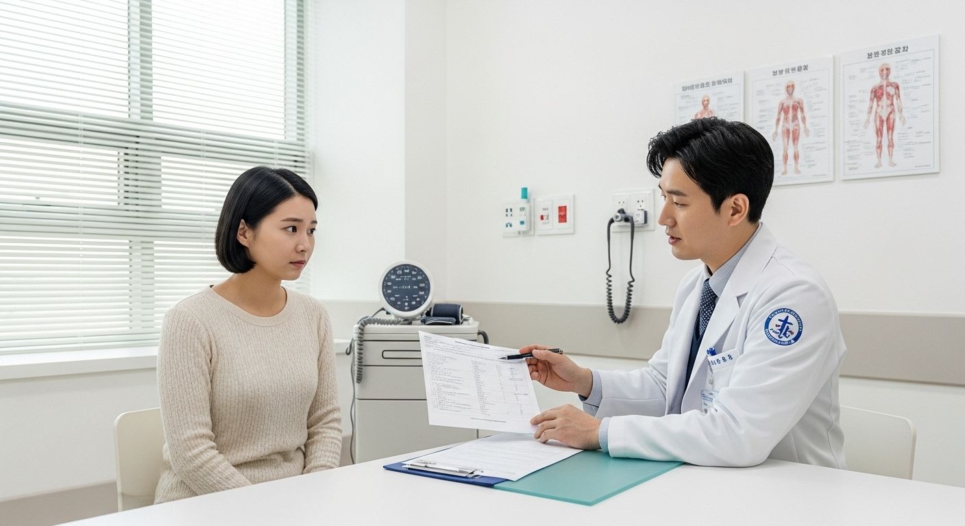 건강검진 예약일정 안내을 받고 있는 모습