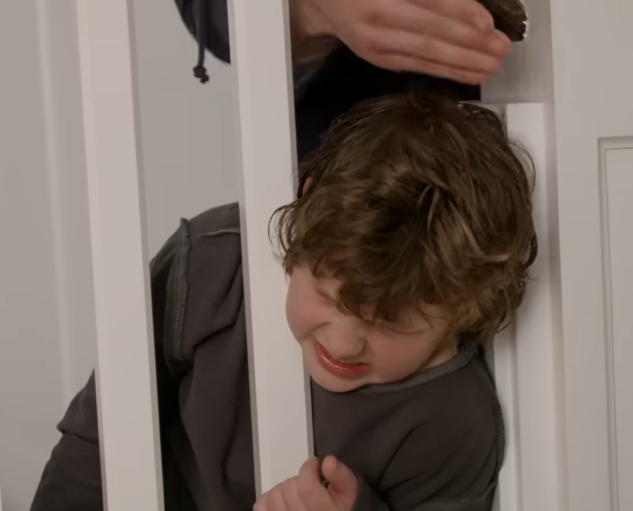 Luke got his head stuck in the banister again.