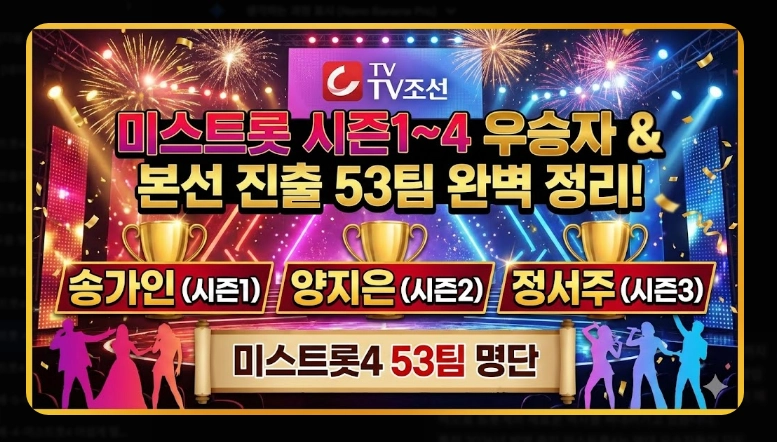 미스트롯 우승자 총정리 [시즌1~4] 송가인&middot;양지은&middot;정서주 및 2026년 현황