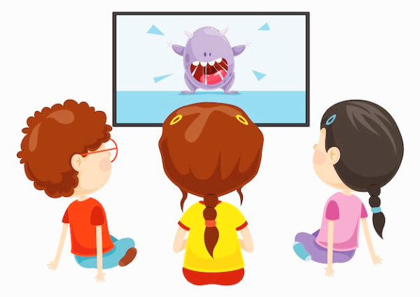 미디어를 시청하고 있는 아이들