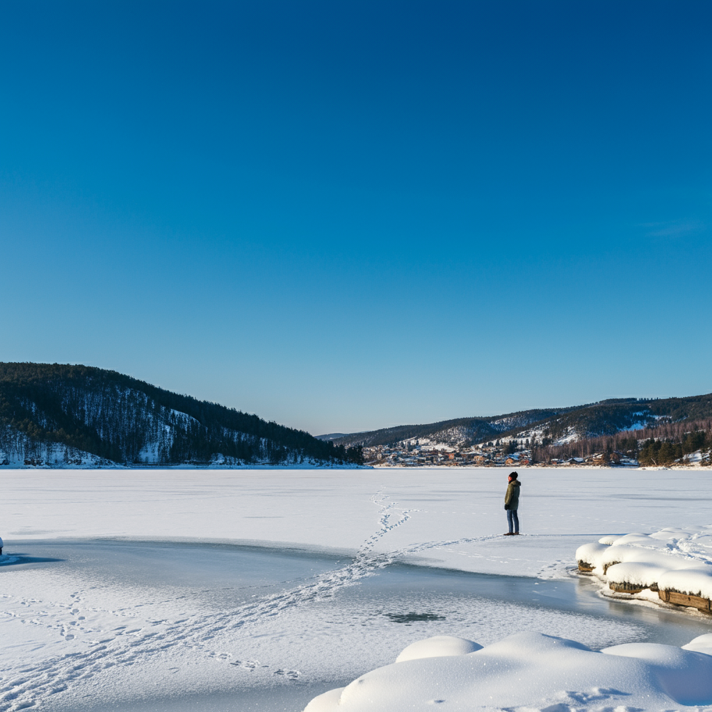 하얀눈 위에 서있는 사람의 모습
