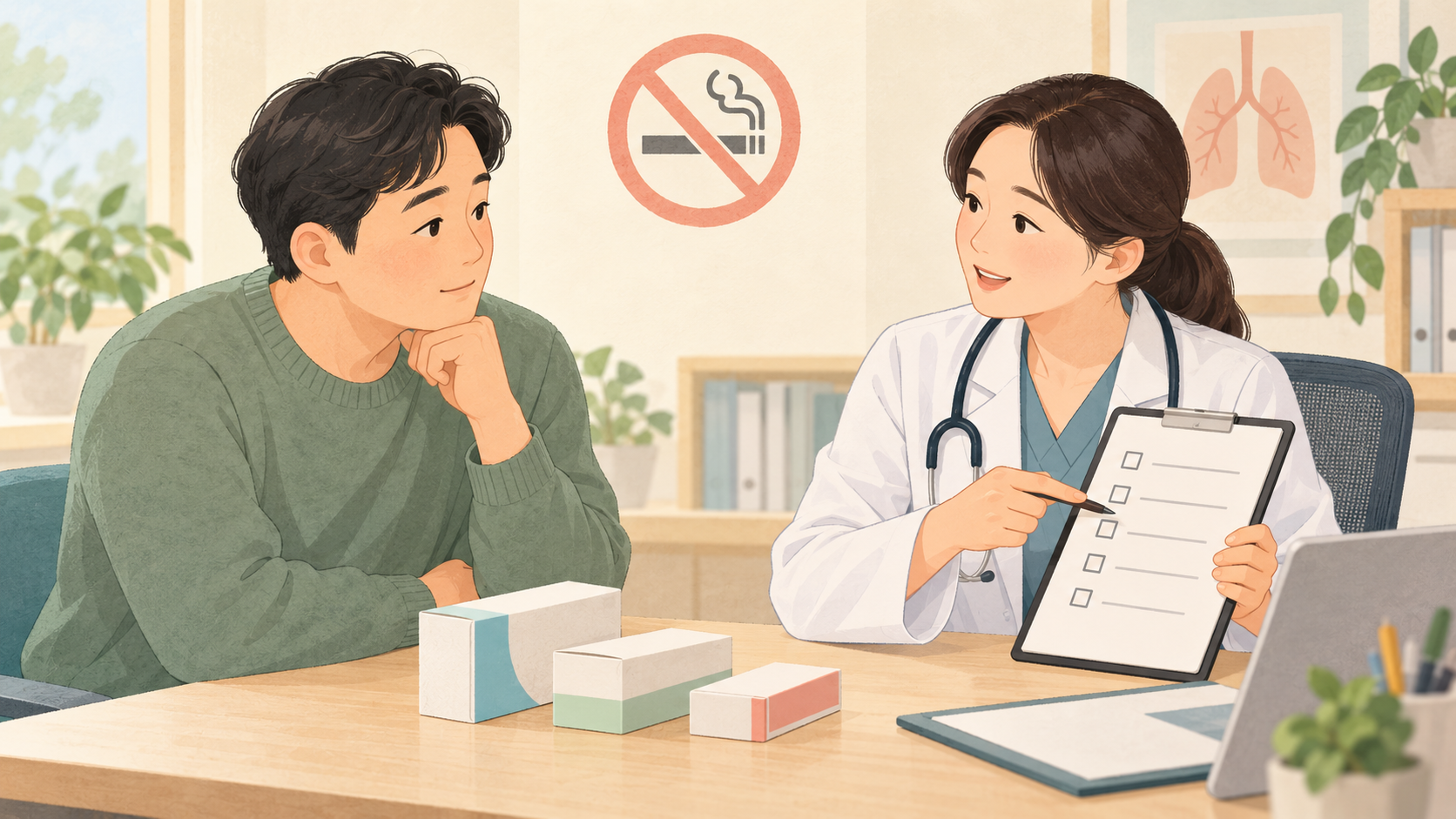 복용 중인 약을 의사와 함께 확인하는 상담 장면