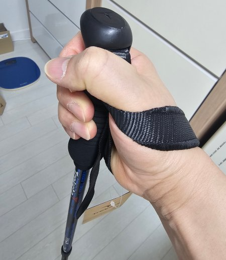 등산스틱을 움켜잡은 모습