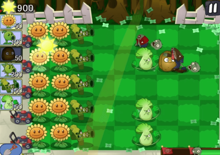 식물대좀비-게임하기-플레이-호두를-소환하여-식물을-방어하고-좀비를-처치하는-화면