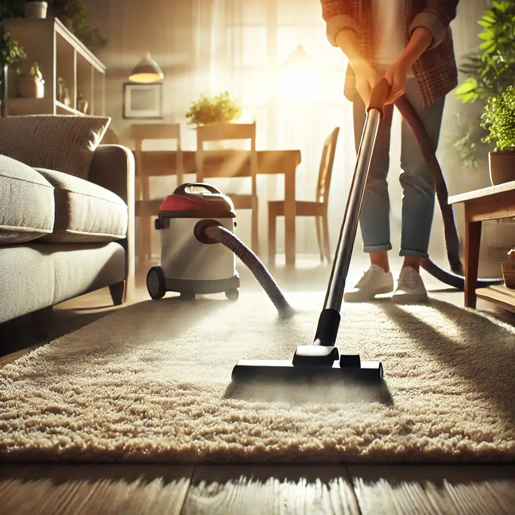 실내공기 관리를 위해 카펫을 청소하는 모습