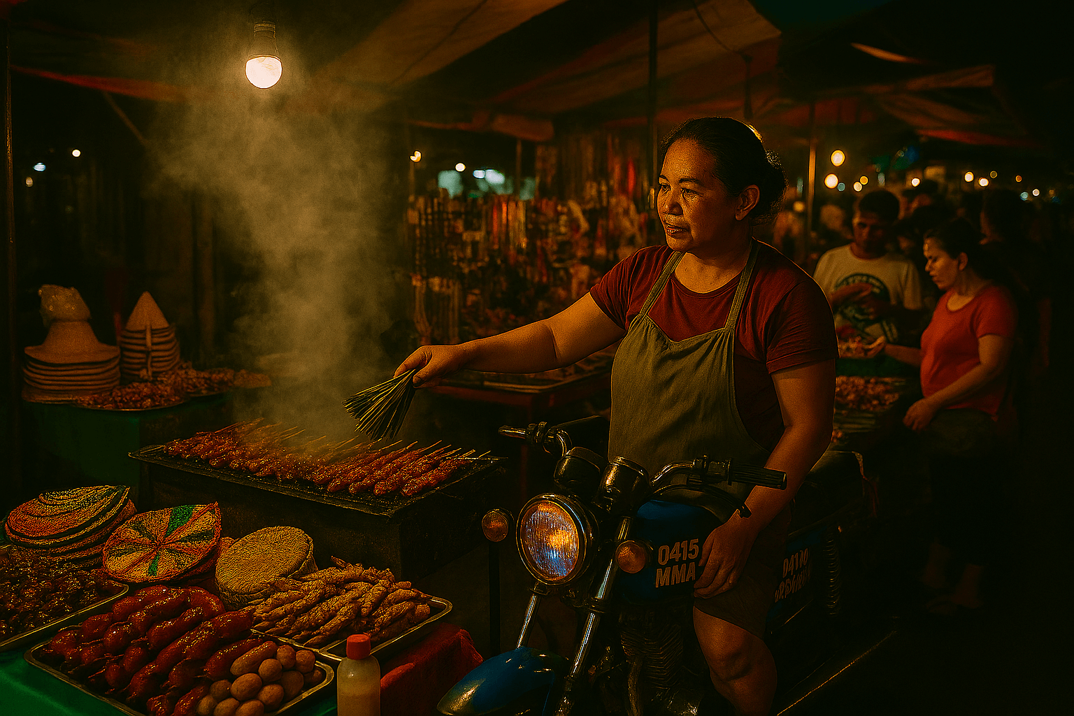 밤이 되자 더욱 활기를 띠는 필리핀 야시장의 모습. 맛있는 냄새와 사람들의 소리로 가득 찬 필리핀여행의 밤이다.