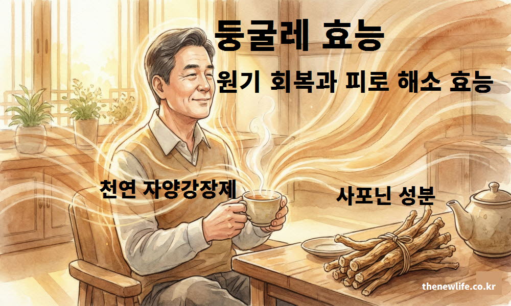 둥굴레 차 효과 중 원기를 회복하고 피로를 해소하는 과정을 설명하는 이미지
