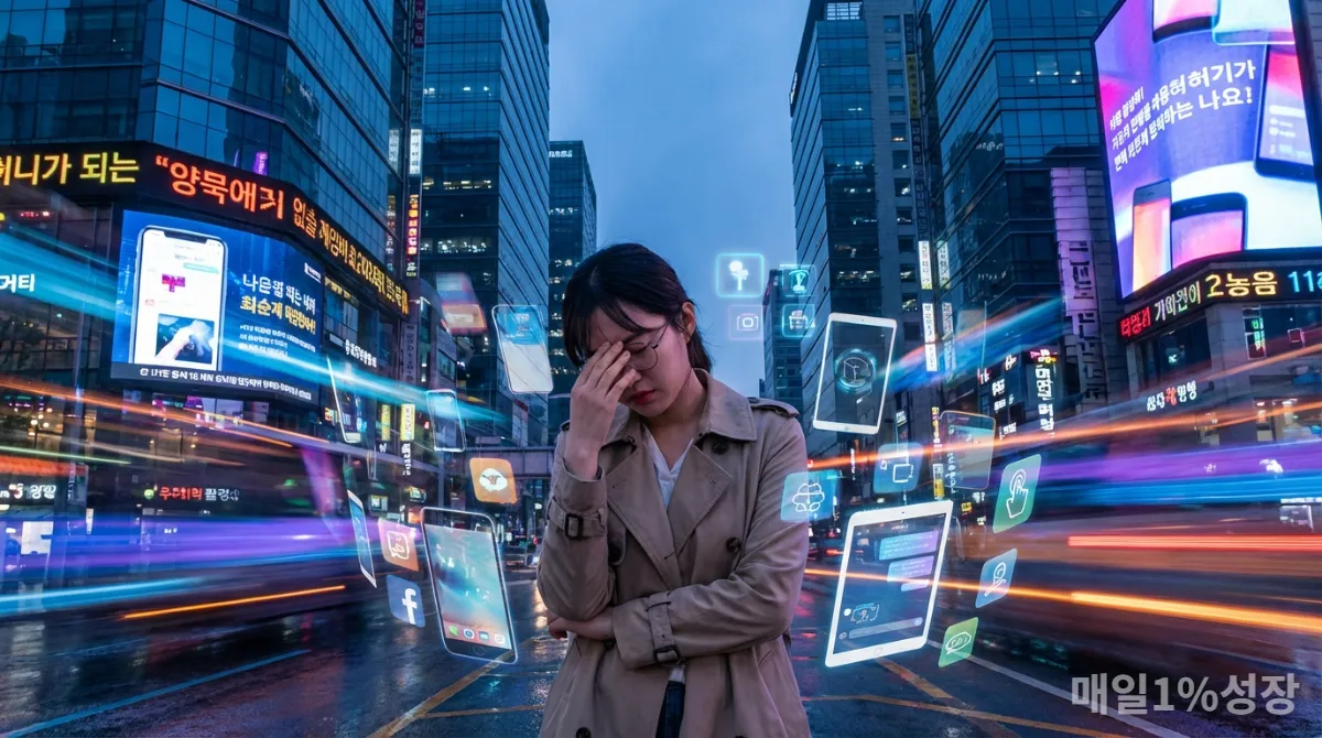 AI 시대 디지털 정보 과부하와 피로를 느끼는 한국 여성